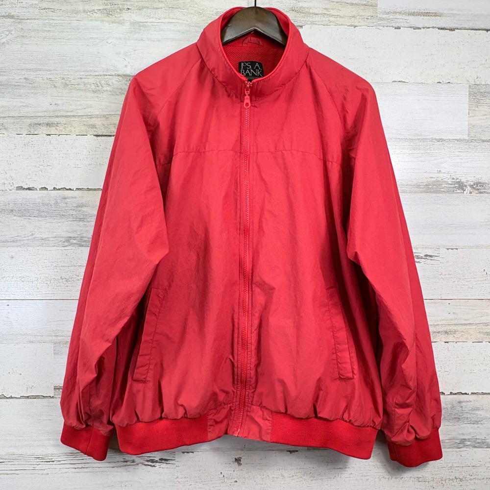 Jos A Bank Harrington Jacket Mens XL Red Full Zip Mesh Lined Normcore Preppy